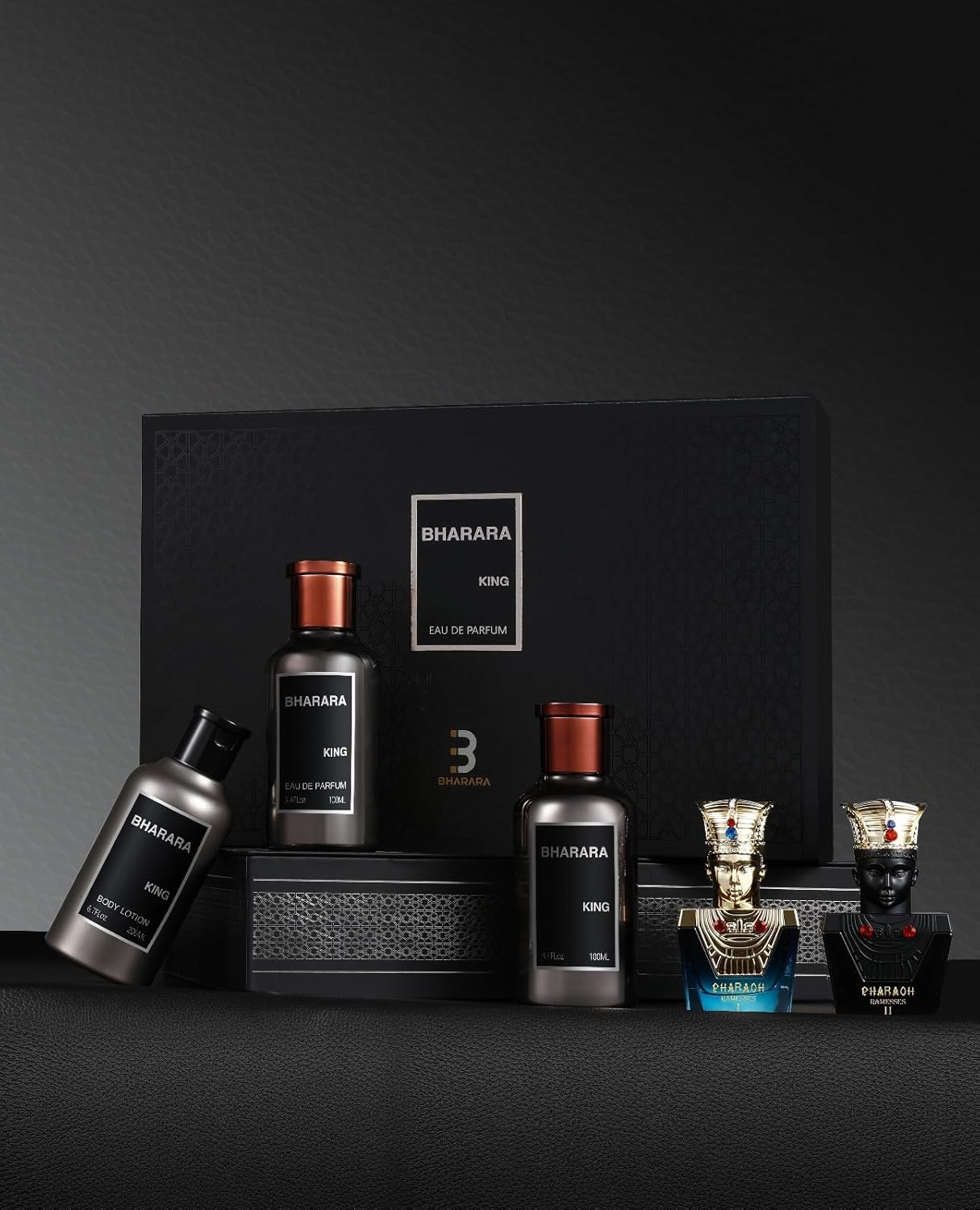Bharara Beauty  Bharara King 5-Piece Gift Set (EDP + Lotion + Pharaoh Minis) - Image 3