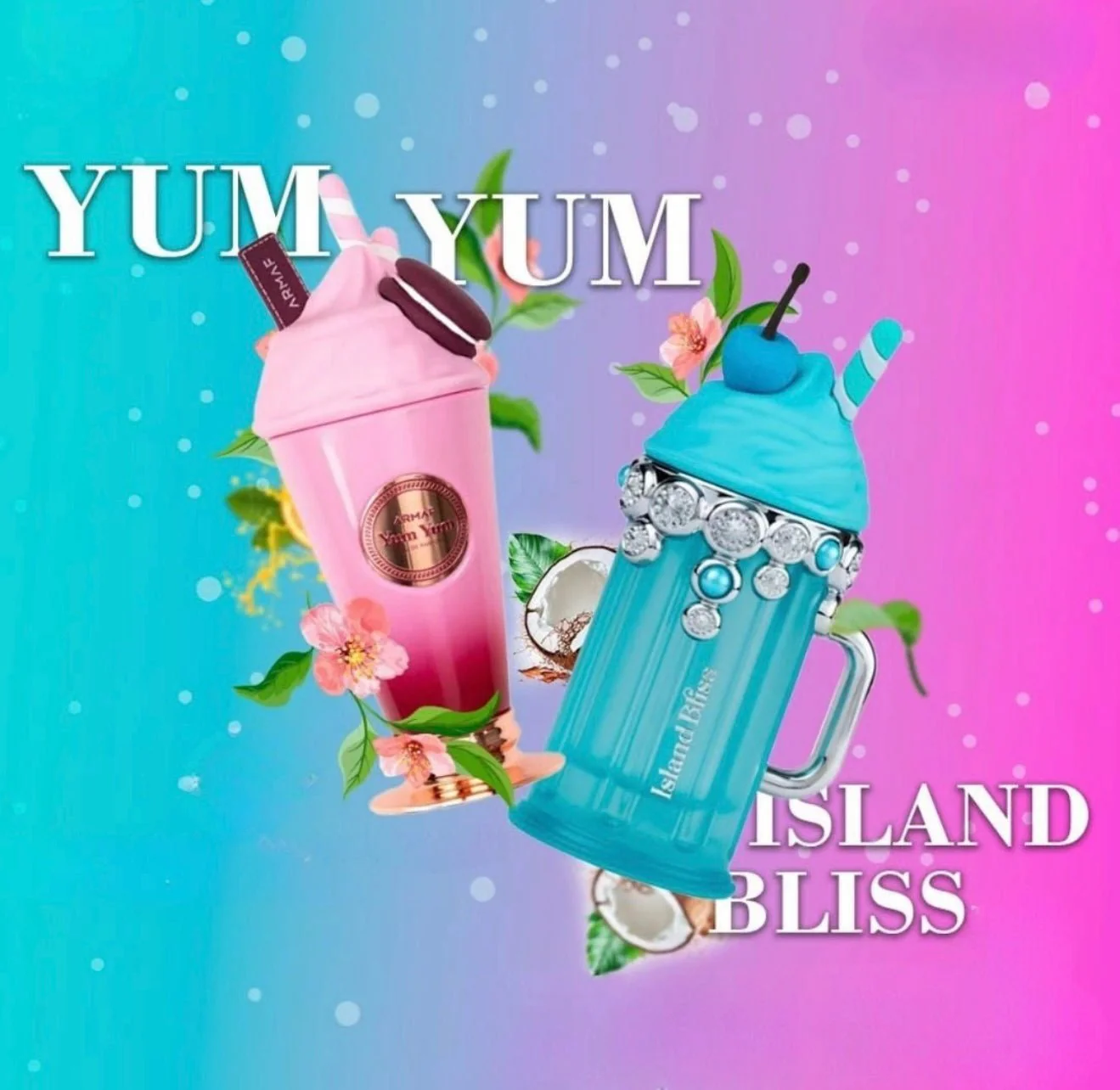 Yum Yum & Island Bliss Eau De Parfum Spray, 100 ml (3.4 oz) by Armaf Delights | Two irresistible journeys to a floral-fruity paradise (pack) - Image 2